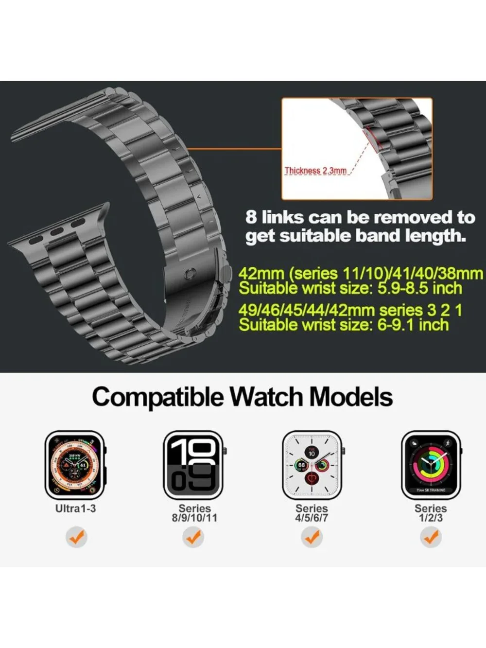 Lightweight Stainless Steel Replacement Band for Apple Watch Ultra & Series